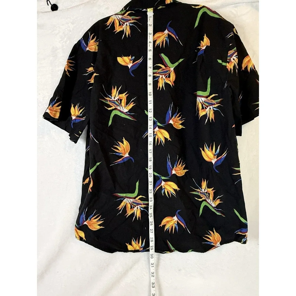 Vintage Roundtree Yorke Hawaiian Shirt M Black‎ Tropical Y2K Resort Vacation